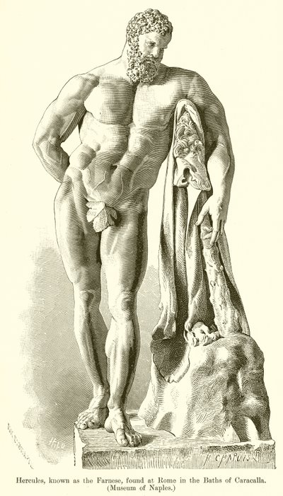 Hercules, kjent som Farnese, funnet i Roma i Caracalla-badene. (Neples museum) av English School