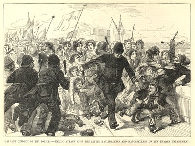 Heroisk angrep på de små matchmakerne og fyrstikkselgerne på Thames Embankment av English School