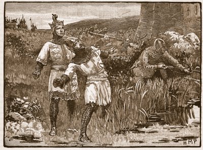 Heroism of St. Clair at the Siege of Bridgnorth Castle, illustrasjon fra Cassells Illustrated History of England (sepia-bilde) av English School