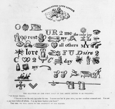Hieroglyfiske kjærlighetsbrev, ca. 1893 av English School