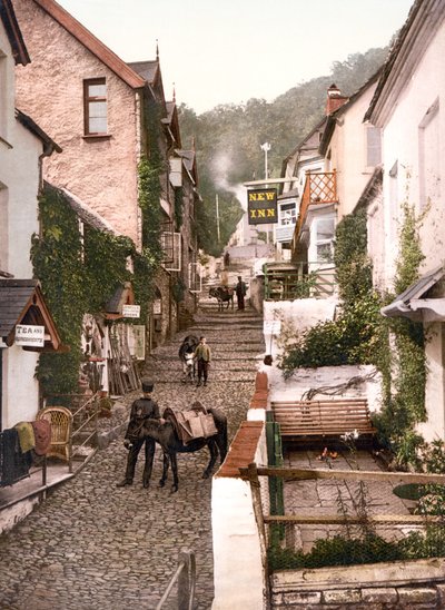 High Street, Clovelly (håndfarget bilde) av English School