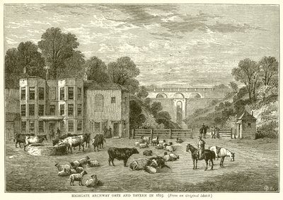 Highgate Archway Gate and Tavern i 1825 av English School