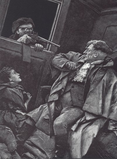 Highwayman raner en diligens (litho) av English School