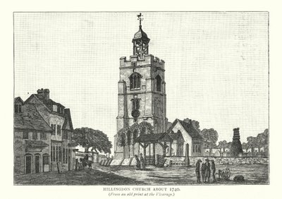 Hillingdon kirke ca. 1740 (gravering) av English School