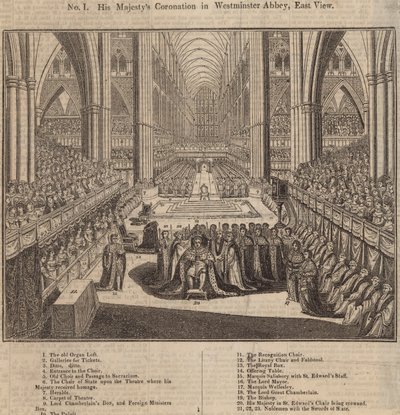 Hans Majestets kroning i Westminster Abbey, East View av English School