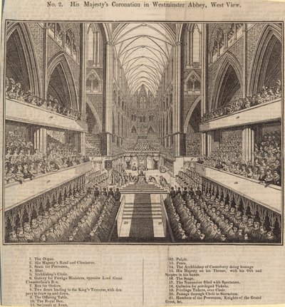 Hans Majestets kroning i Westminster Abbey, West View av English School