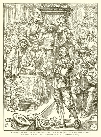 Holde taleren for Underhuset i formannskapet etter å ha vedtatt opprettholdelsen av rettighetsbegjæringen, 2. mars 1629 av English School