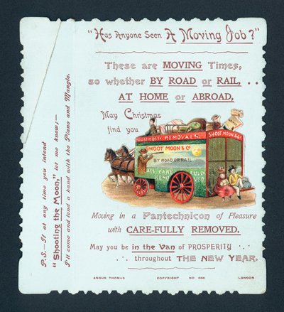 Pferdegezogener Umzugswagen, Weihnachts-Neujahrskarte von English School