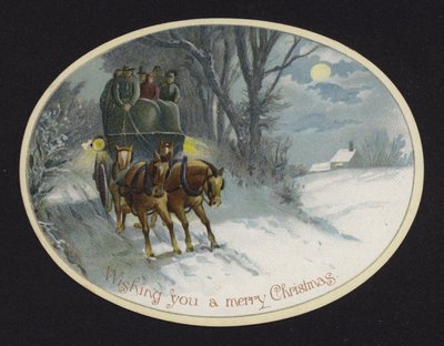 Hestevogn som reiser gjennom snøen (chromolitho) av English School