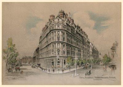 Hotel Metropole, Northumberland Avenue, London (fargelitografi) av English School