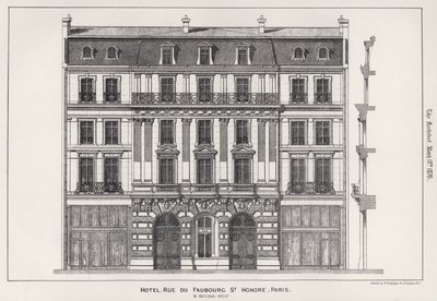 Hotel, Rue Du Faubourg St Honore, Paris (gravering) av English School