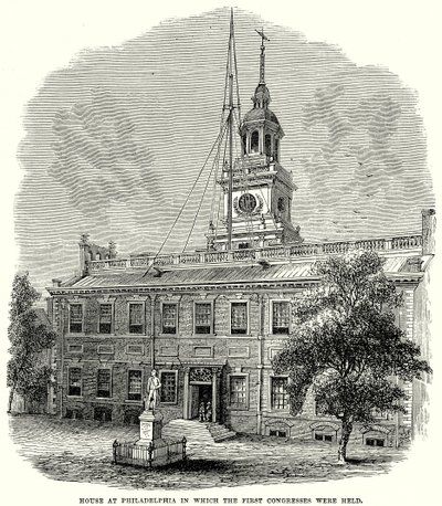 Huset i Philadelphia der de første kongressene ble holdt (gravering) av English School