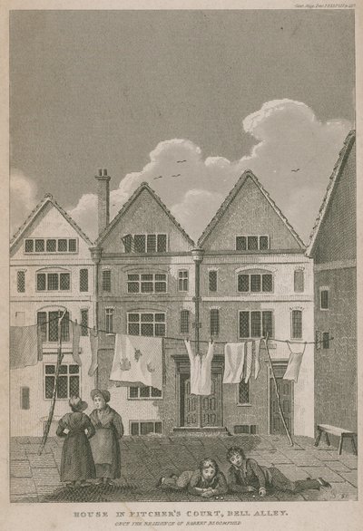 Hus i Pitchers Court, Bell Alley, en gang residensen til Robert Bloomfield av English School