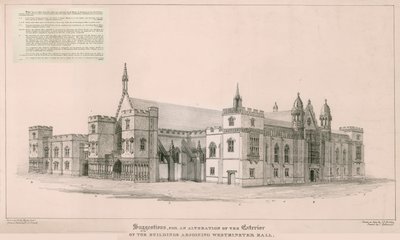 Houses of Parliament: Forslag til endring av utsiden av bygningene ved siden av Westminster Hall av English School