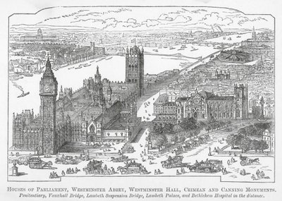 Parlamentet, Westminster Abbey, Westminster Hall, Krim- og Canning-monumentet (gravering) av English School
