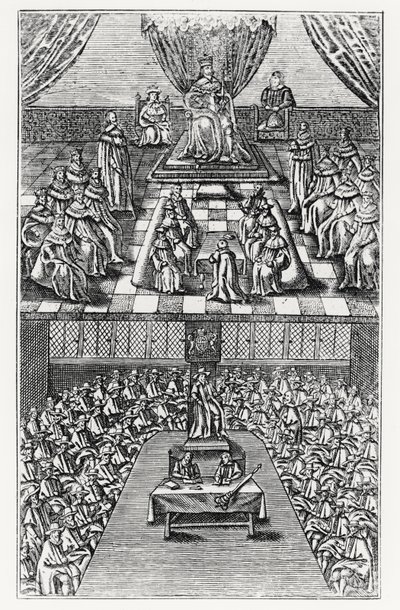 Houses of Parliament i 1640 av English School