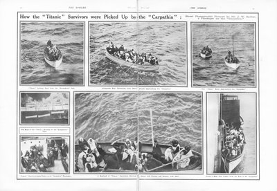 Hvordan Titanic-overlevende ble plukket opp av Carpathia, fra The Sphere, 4. mai 1912 av English School