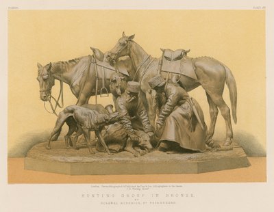 Jaktgruppe i bronse av oberst Siberich, St. Petersburg (chromolitho) av English School