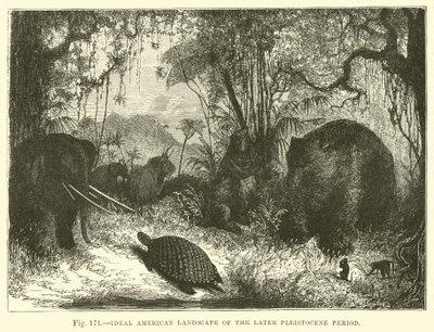 Ideell amerikansk landskap fra den senere pleistocene perioden av English School