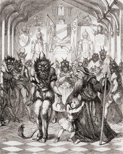 Illustrasjon etter George Cruikshank for diktet 'The Lay of St. Cuthbert', fra 'The Ingoldsby Legends or Mirth and Marvels', av Thomas Ingoldsby, utgitt i 1865 av English School