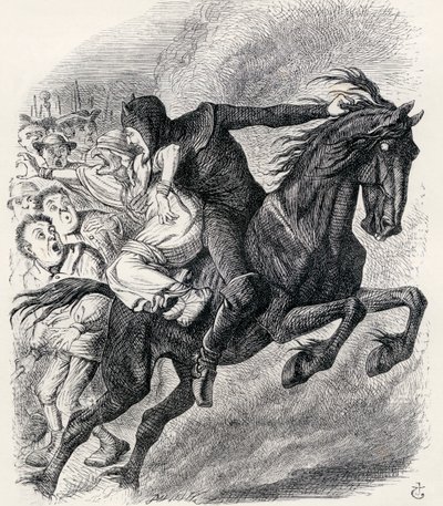 Illustrasjon etter J. Tenniel for diktet 'The Nurse's Story, The Hand of Glory', fra 'The Ingoldsby Legends or Mirth and Marvels', av Thomas Ingoldsby, utgitt i 1865 av English School