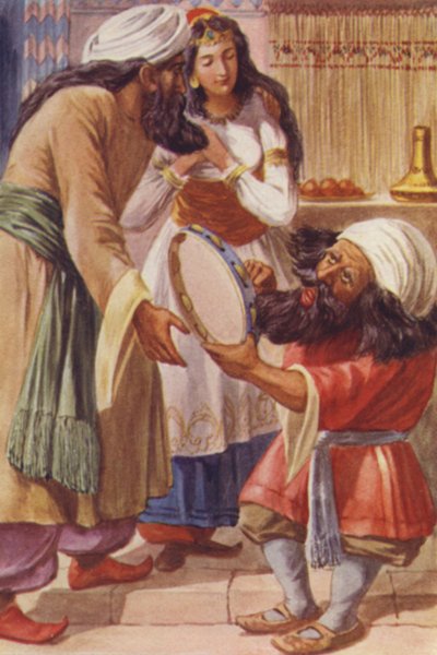 Illustrasjon for Ali Baba og de førti tyvene (farge litho) av English School