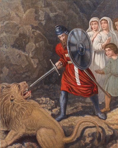Illustrasjon til Pilegrimsreisen av John Bunyan (fargelitografi) av English School