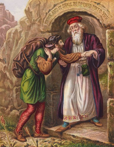 Illustrasjon til Pilegrimsreisen av John Bunyan (fargelitografi) av English School