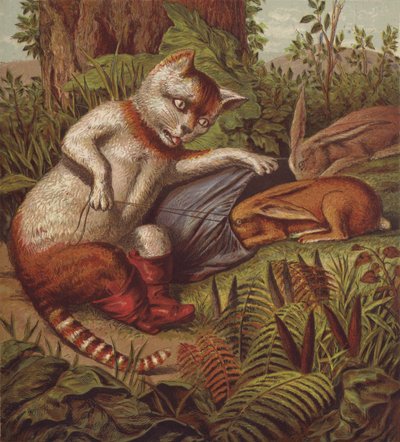 Illustrasjon for Puss in Boots (farge litho) av English School