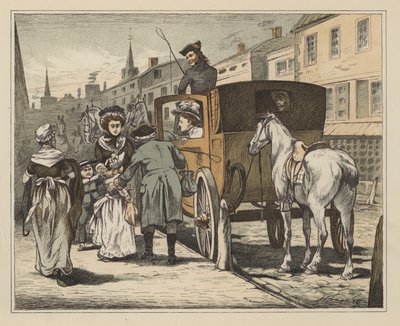Illustrasjon for The Diverting History of John Gilpin av William Cowper (farge litho) av English School