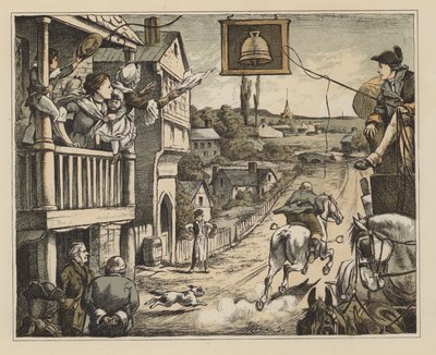 Illustrasjon for The Diverting History of John Gilpin av William Cowper (farge litho) av English School