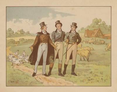 Illustrasjon til Varehandelsmennene, ca. 1880 (fargelitografi) av English School