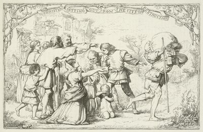 Illustrasjon for The Pilgrims Progress av John Bunyan av English School