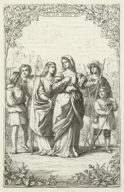 Illustrasjon for The Pilgrims Progress av John Bunyan av English School