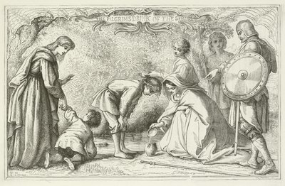 Illustrasjon for The Pilgrims Progress av John Bunyan av English School