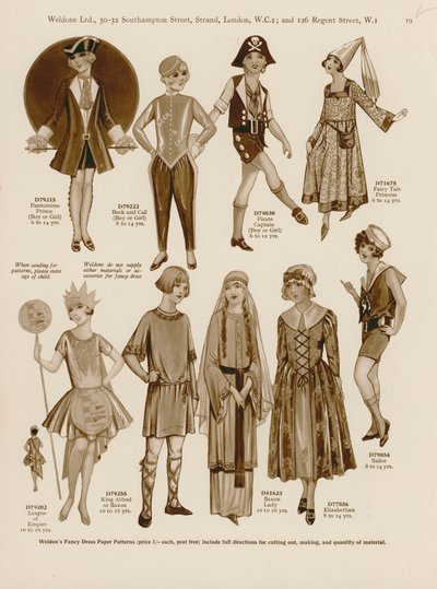 Illustrasjon for Weldons Fancy Dress-katalog for barn av English School