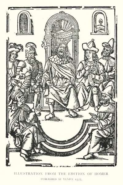 Illustrasjon fra utgaven av Homer, utgitt i Venezia 1525 (litho) av English School