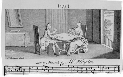 Illustrasjon til noteark av Joseph Haydn, gravert av H. Roberts av English School