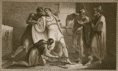 Fengsling av Stephen, illustrasjon fra David Humes The History of England, pub. av R. Bowyer, London, 1812 av English School