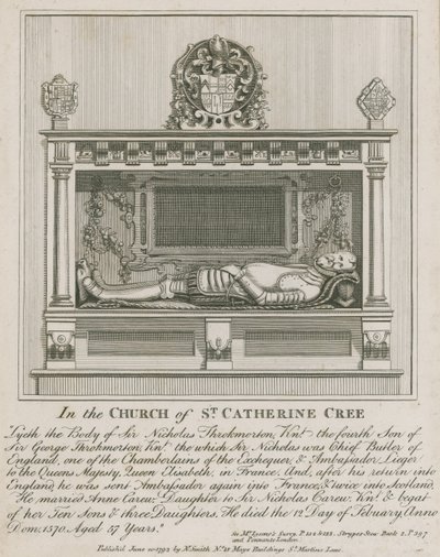 I Church of St Catherine Cree ligger liket av Sir Nicholas Throkmorton av English School
