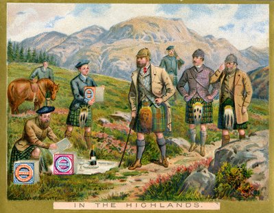 In the Highlands, et kampanjekort for Huntley & Palmers Biscuits, ca. 1890 av English School