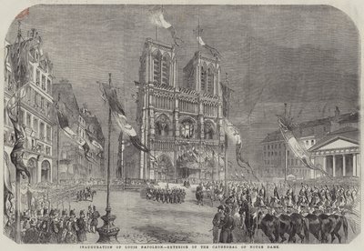 Innvielse av Louis Napoleon, eksteriør av katedralen i Notre Dame (gravering) av English School