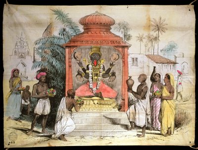 India, figur og tilbedelse av Kali, ca. 1850 (blekk og vask på tøy) av English School