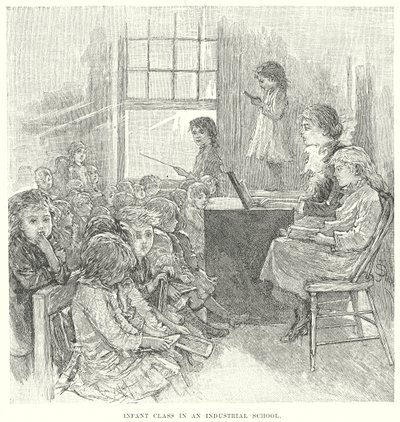 Småbarnsklasse på en industriskole (gravering) av English School