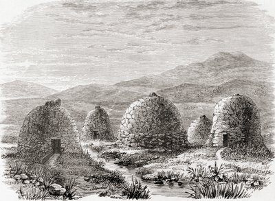 Bebodde hytter på Uig, øya Lewis i de ytre Hebridene i 1859, fra 