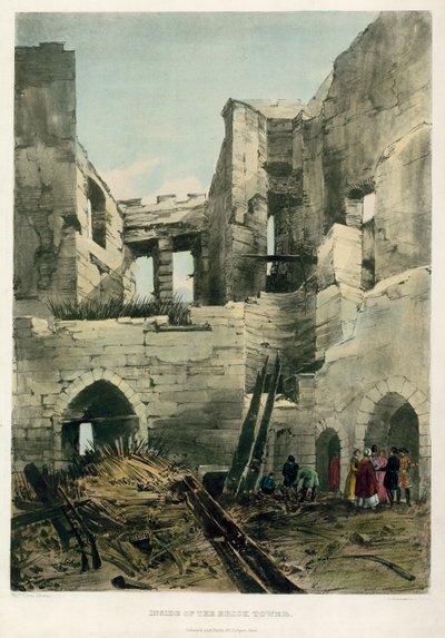 Inne i Brick Tower, Tower of London Fire, 1841 av English School