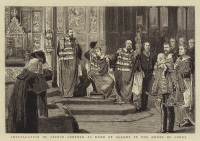 Installasjon av prins Leopold som hertug av Albany i House of Lords (gravering) av English School