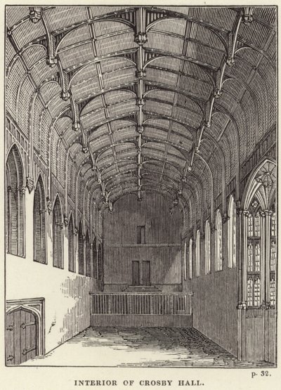 Interiør i Crosby Hall i Chelsea av English School