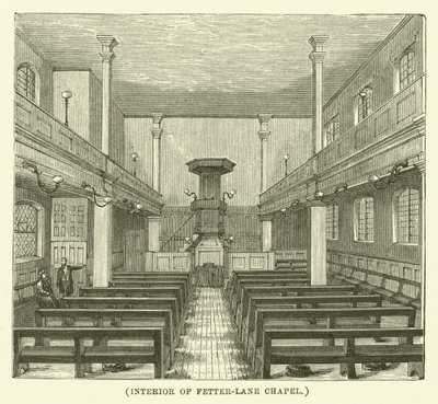 Interiøret i Fetter-Lane-kapellet (gravering) av English School