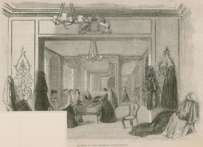 Interiør i Jays Mourning Establishment, Regent Street, London av English School